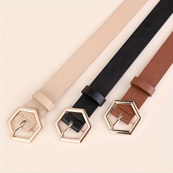 Women's Hexangular Star Irregular Gold Buckle PU Belt - Image 3
