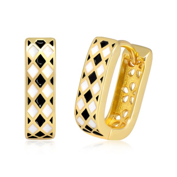 Sterling Silver Needle Korean Style Black And White Chessboard Ear Clip - Image 4
