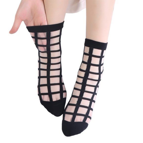 Fashion Thin Jacquard Short Stockings Cool Breathable Plaid Glass Stockings - Image 9