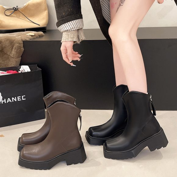 Platform Martin Boots Female Square Toe Booties - Image 7