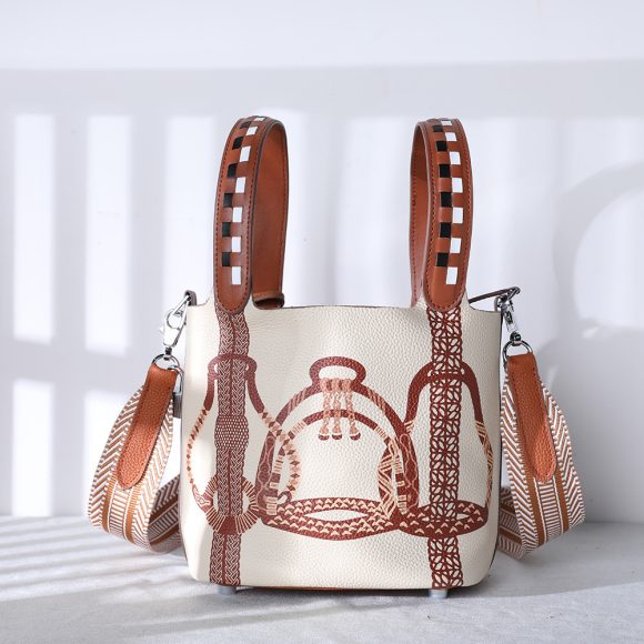 Cowhide Painted Vegetable Basket Portable Women's Bag Adjustable Shoulder Strap - Image 9