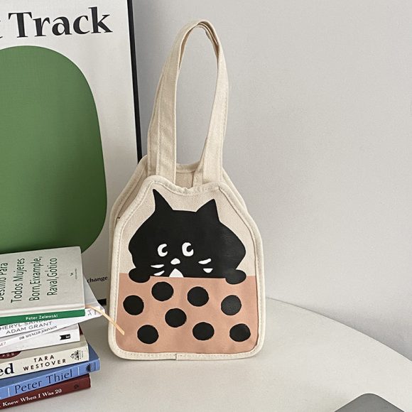 Casual Hand-carrying Cute Kitten Illustration Canvas Bag Female - Image 2