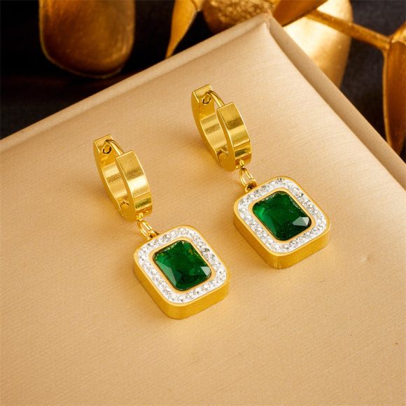 Emerald Cubic Sugar Zirconium Hanging Pendant Necklace And Earrings Suite - Image 3