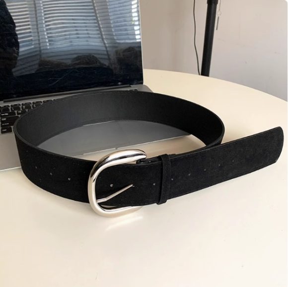 Wide Belt Niche Retro Y2g Hot Girl Suede Frosted Wide-brimmed Belt Silver Buckle - Image 3