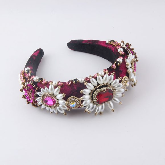 New Fashion European And American Style Baroque Light Luxury Sponge Rhinestone Pearl GEM Headband - Image 8