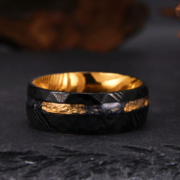 8mm Electroplated Two-color Damascus Steel Ring For Men - Image 2