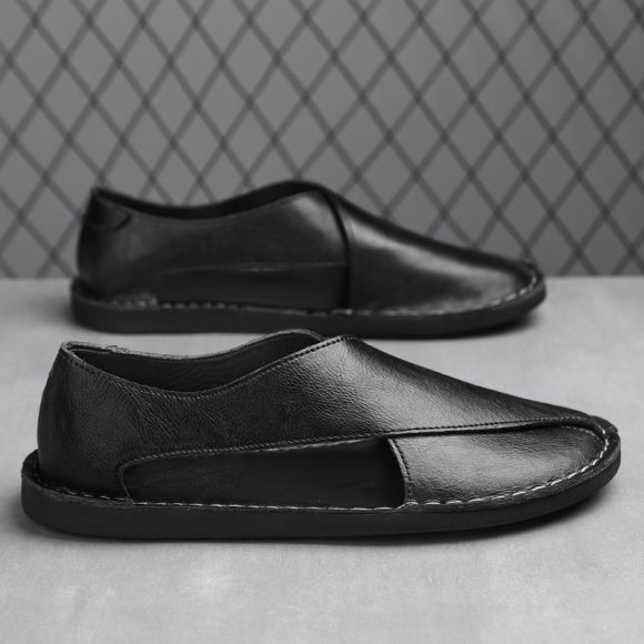 Genuine Leather Breathable One Pedal Beach Sandals - Image 4