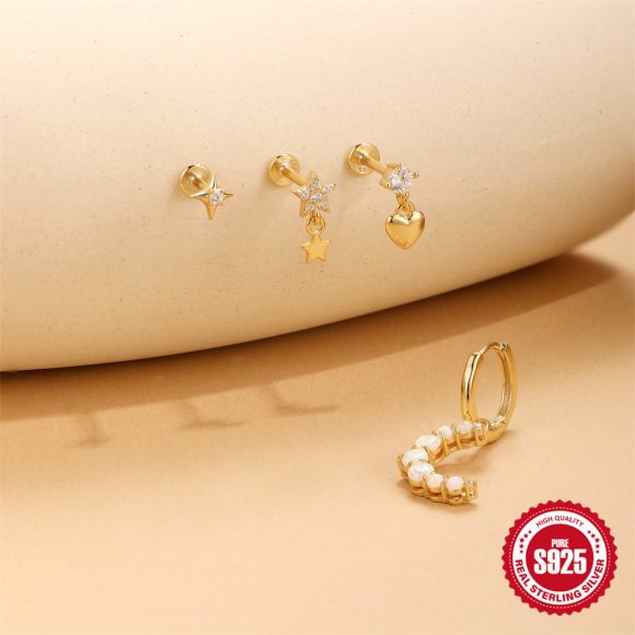 S925 Sterling Silver Shiny Diamond-encrusted Opal Zircon Earrings - Image 8