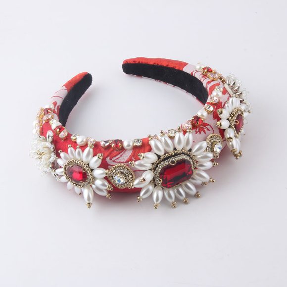 New Fashion European And American Style Baroque Light Luxury Sponge Rhinestone Pearl GEM Headband - Image 3