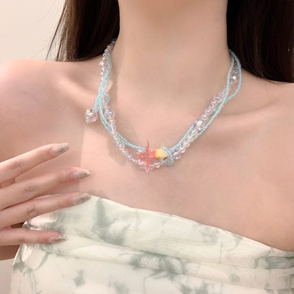 Vintage Goldfish Crystal Bubble Beaded Multi-layer Twin Necklace - Image 2