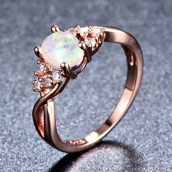 Rose Gold Small Diamond Simple Opal Ring - Image 7