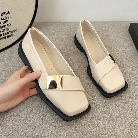 Metal Buckle Square Head Women's Flat-heeled Shoes - Image 7
