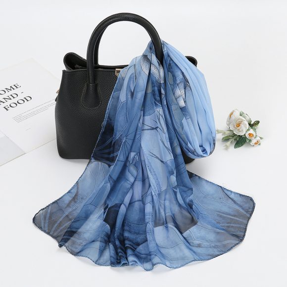 Thin Chiffon Lotus Pond Moonlight Printed Silk Scarf - Image 2