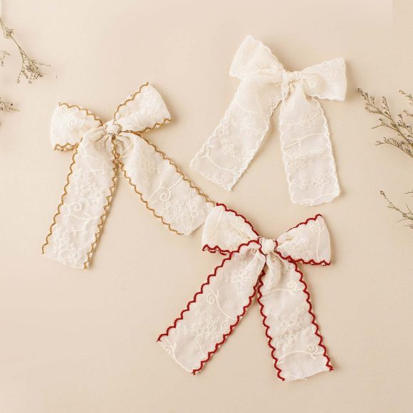Barrettes Embroidered Lace Dovetail Bow Girl's Hairpin Back Head - Image 3