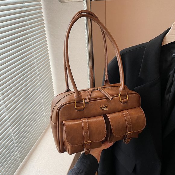 Maillard Brown Vintage Boston Shoulder Bag - Image 6