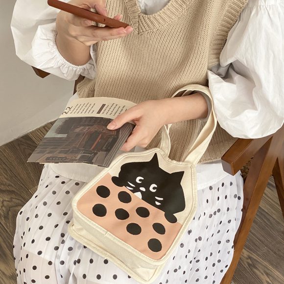Casual Hand-carrying Cute Kitten Illustration Canvas Bag Female - Image 5