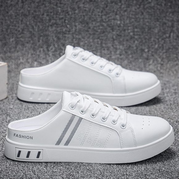 Summer Men's Casual Breathable Semi Slipper White Shoes - Image 2
