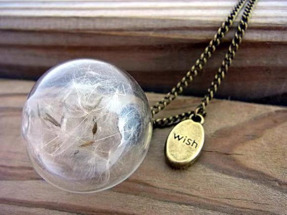 Vintage Handmade Fashion Dandelion Seed Glass Necklace - Image 3
