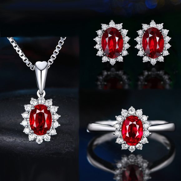 High-grade Ring Necklace Ear Stud Ornament Colored Gems Set Three-piece Set - Image 8