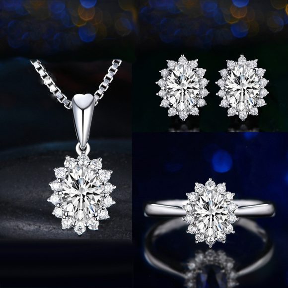 High-grade Ring Necklace Ear Stud Ornament Colored Gems Set Three-piece Set - Image 7