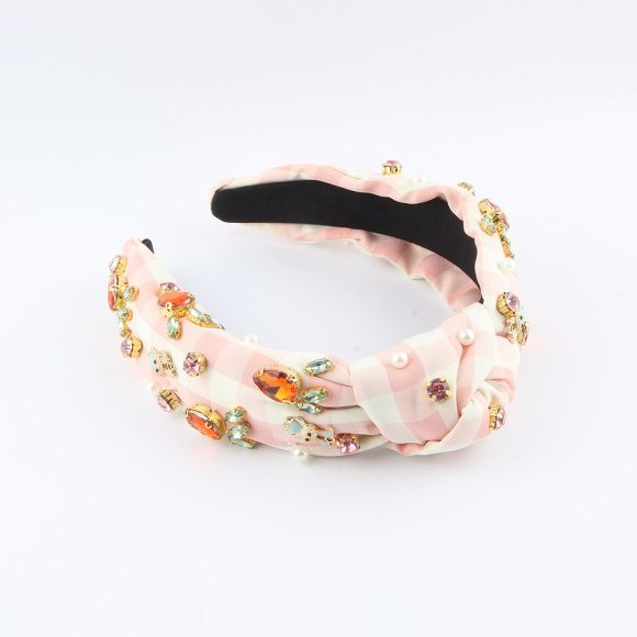 New Fashion European And American Style Green Fabric Knotted Diamond-laid Headband - Image 9