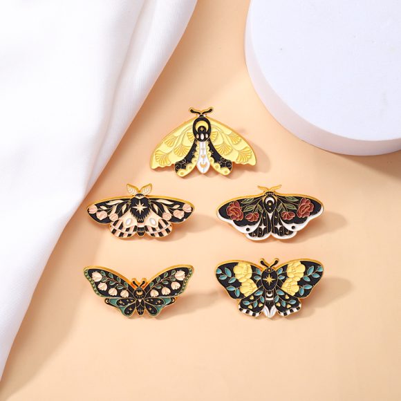 Cartoon Cute Moth Butterfly Insect Golden M Badge Biology Subject Student Bag Ornament Brooch Accessories - Image 2