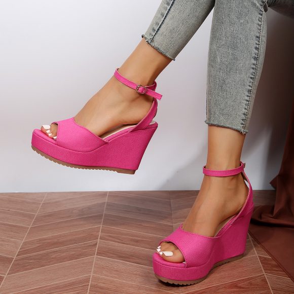 Peep-toe Waterproof Platform Wedge Sandals Wrist Strap - Image 2