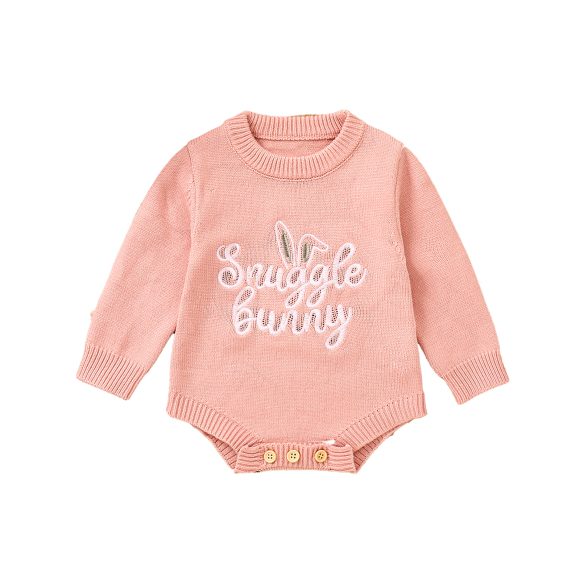 Children's Romper Easter Rabbit Ear Letter Embroidery Round Neck Long Sleeve Sweater - Image 2