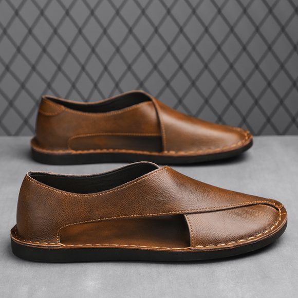 Genuine Leather Breathable One Pedal Beach Sandals - Image 7