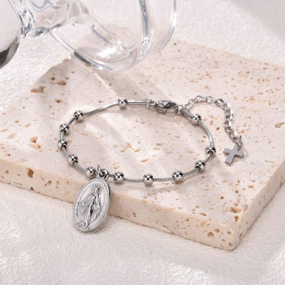 Cross Oval Stainless Steel Bracelet - Image 4