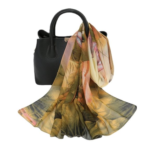 Thin Chiffon Lotus Pond Moonlight Printed Silk Scarf - Image 6