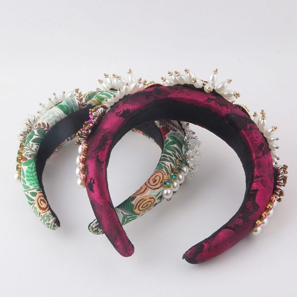 New Fashion European And American Style Baroque Light Luxury Sponge Rhinestone Pearl GEM Headband - Image 2