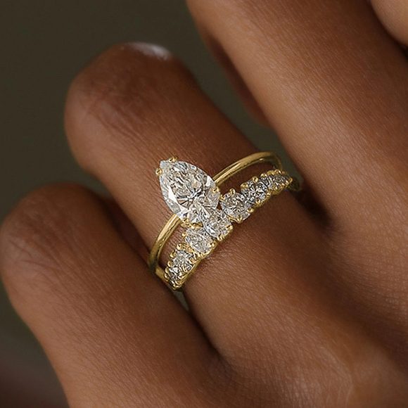 European And American Drop-shaped Design Zircon Ring Fashionable And Exquisite