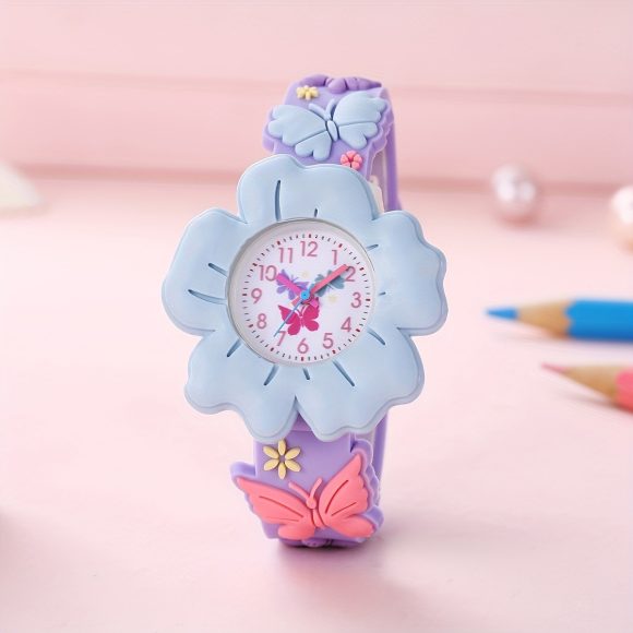 Student Girl Children Cartoon Color Cute Flowers Pattern Silicone Quartz Watch - Image 6