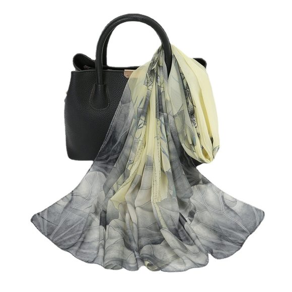 Thin Chiffon Lotus Pond Moonlight Printed Silk Scarf - Image 3