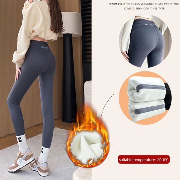 Fleece Thickened Leggings Winter -20 To 5 Shark Pants For Women High Waist Tight Skinny Tummy Control Buttocks Slimming Yoga Pants - Image 3