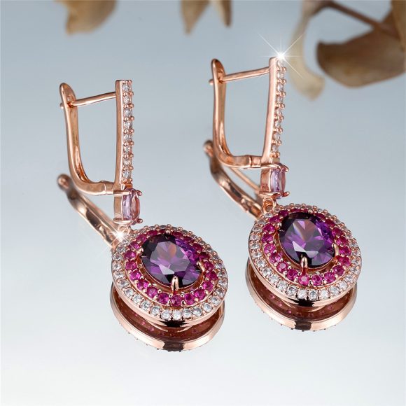 Entry Lux Colored Gems Egg-shaped Main Stone Edge White Diamond Earrings - Image 9