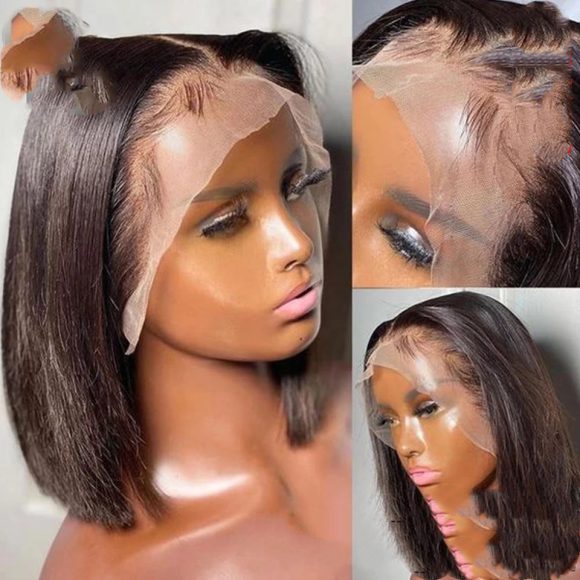 Short Bob Wig Bone Straight 13x4 Transparent Lace Front Wigs - Image 4