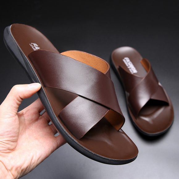 Men's Casual Soft Leather Soft Bottom Non-slip Slippers - Image 6