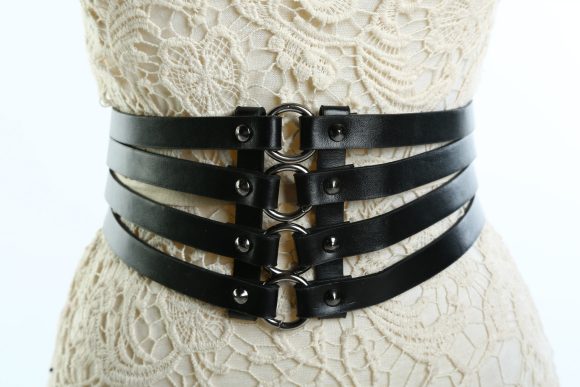 Women's Rivet Leather Waist Single Ring Belt - Image 3