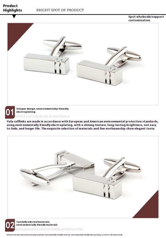 Rectangular Glossy Metal Cufflinks French Cuff French Shirt Men Women Cufflink - Image 3