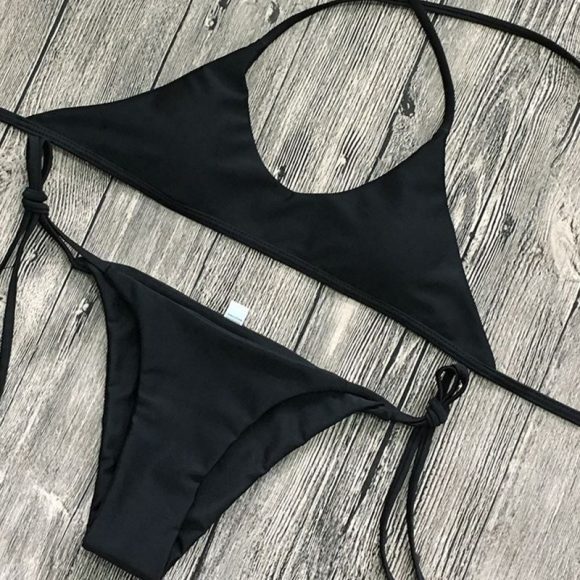 Ladies Swimwear Bikini Solid Color Bikini Set - Image 4