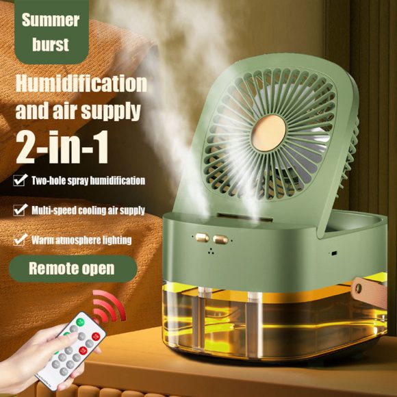 Humidifying Spray Fan Desktop Remote Control Timing Mini Air Cooler Big Wind Mute USB Charging Fan - Image 2
