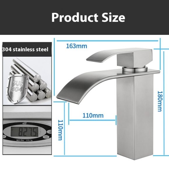 Waterfall Bathroom Wash Basin Toilet Bathroom Table Counter Basin Tap Hot And Cold Black - Image 3