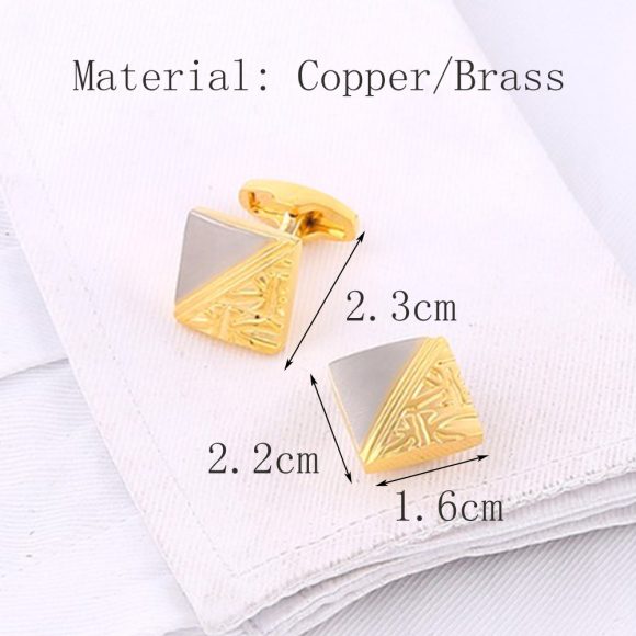 Square Pattern Gold And Silver Two-tone High Quality French Cufflink Pure Copper Metal Buttons - Image 5