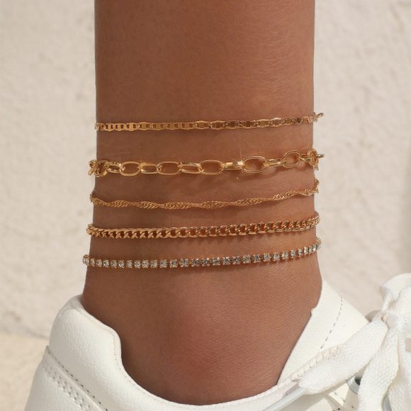 Simple Graceful Metal Chain Retro Creative Snake Chain Anklet Five-piece Set - Image 3