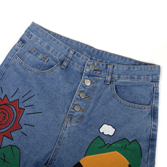 Womens Cartoon Printed Jeans Harem Pants Trousers For Women - Image 5