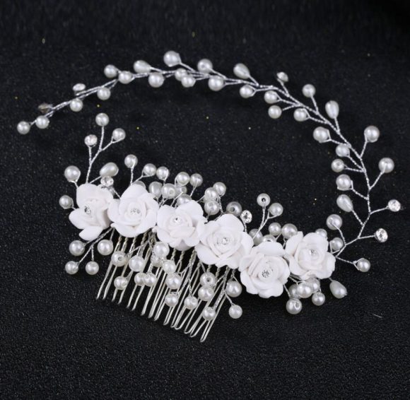 Pearl White Crystal Banquet Headdress Comb - Image 7