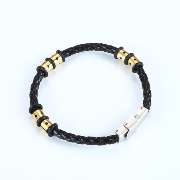 Stainless Steel Woven Leather String Couple Bracelet - Image 3