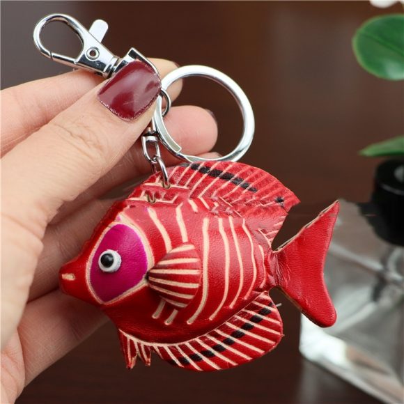First Layer Cowhide Small Goldfish Handbag Pendant Keychain - Image 9